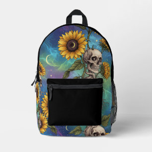 Impresa Mochila de girasoles y cráneos