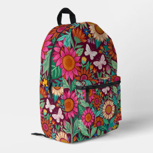 Impresa Mochila de girasoles y mariposas coloridas abstrac