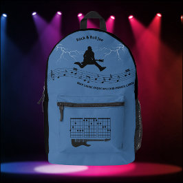 Impresa Mochila de guitarrista de Rock and Roll azul y neg