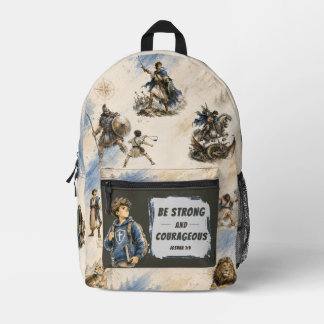 Impresa Mochila de héroes bíblicos 'Sé fuerte y valiente'