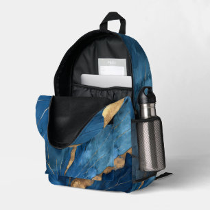 Impresa Mochila de hojas abstractas de lujo azul y oro