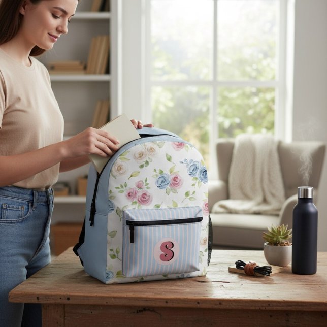 Impresa Mochila de iniciales de raya pastel de rosas de ac (Subido por el creador)