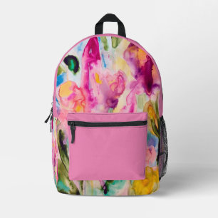 Impresa mochila de jardín de primavera con bolsillo rosa