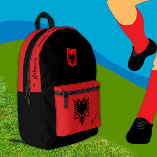 Impresa Mochila de la bandera albanesa, Albania, negro pat
