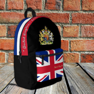 Impresa Mochila de la bandera británica, Reino Unido, negr
