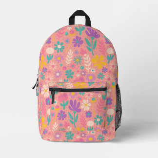 Impresa Mochila de la escuela de flores silvestres rosadas