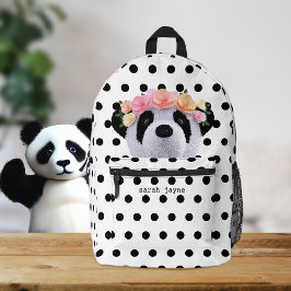Impresa Mochila de lunares negra y blanca de oso panda lin