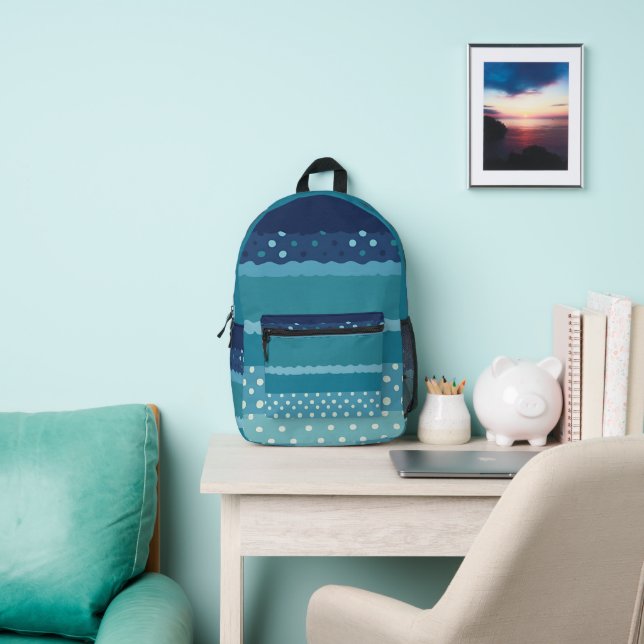 Impresa Mochila de lunares tonos azules (in situ)
