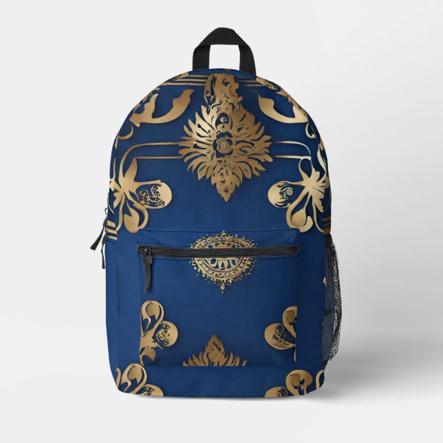 Impresa Mochila de Mandala dorada azul indio (Anverso)