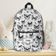 Mochila de mariposa blanca de nombre personalizado