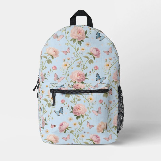 Impresa Mochila de mariposa floral con peonies (Anverso)