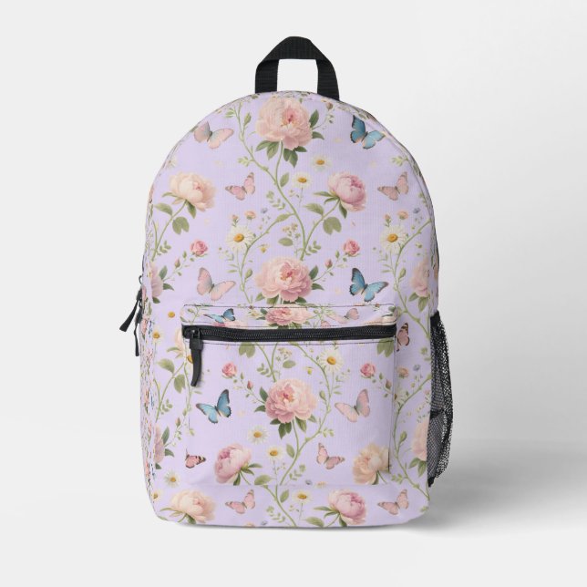 Impresa Mochila de mariposa floral con peonies (Anverso)