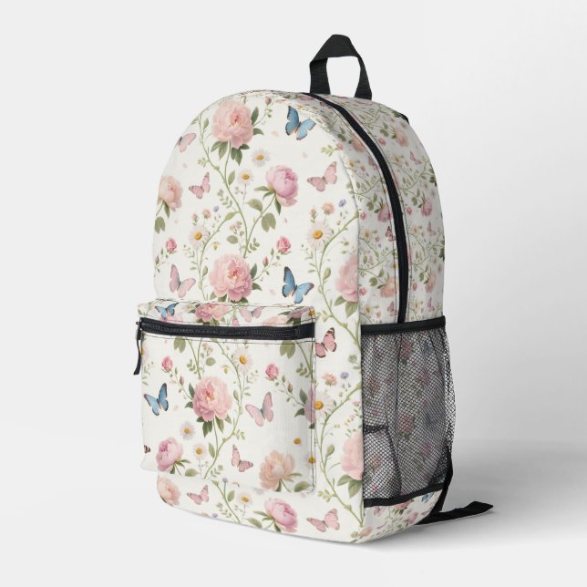 Impresa Mochila de mariposa floral con peonies (Esquina derecha trasera )