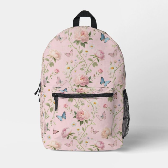 Impresa Mochila de mariposa floral con peonies (Anverso)