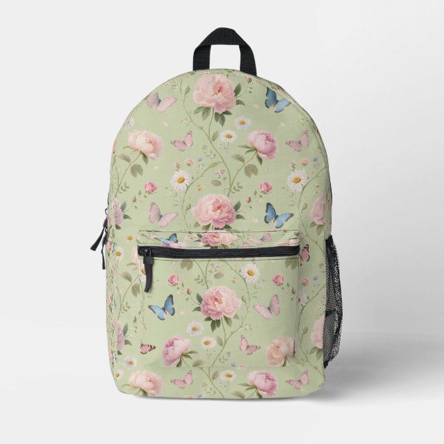Impresa Mochila de mariposa floral con peonies (Anverso)