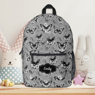 Impresa Mochila de mariposa gris de nombre personalizado
