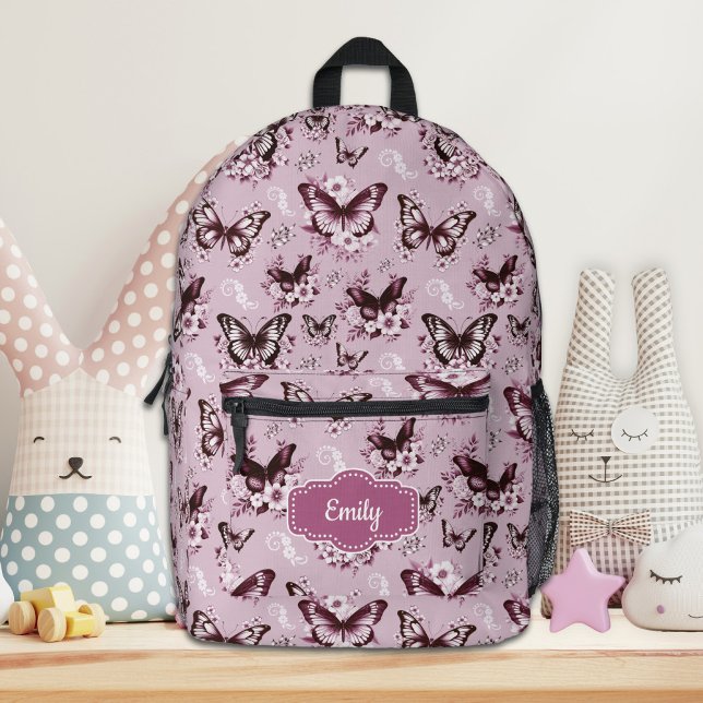 Impresa Mochila de mariposa rosa de nombre personalizado (Subido por el creador)