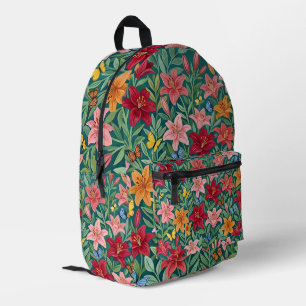 Impresa Mochila de mariposas de jardín de lirios abstracto