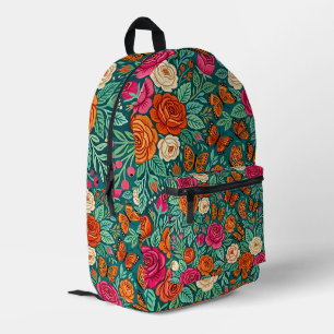 Impresa Mochila de mariposas y rosas coloridas arte abstra