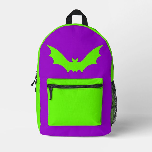 IMPRESA MOCHILA DE MURCIÉLAGO VAMPIRO (VERDE PÚRPURA) (Anverso)