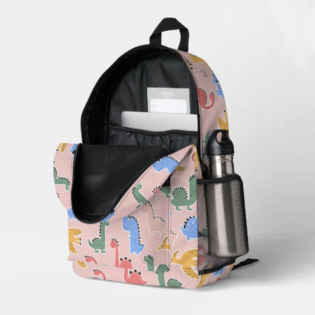 Impresa Mochila de niñas con dinosaurio rosa lindo (Esquina trasera derecha (abierta))