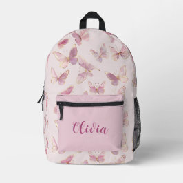 Impresa Mochila de nombre personalizada de mariposa rosa c