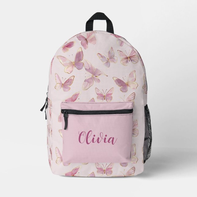 Impresa Mochila de nombre personalizada de mariposa rosa c (Anverso)