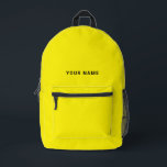 Impresa Mochila de nombre personalizado amarillo negro<br><div class="desc">Personaliza fácilmente esta mochila simple y fresca, agregando tu nombre o texto personalizado. Un diseño fresco y moderno en amarillo y negro con una fuente sans serif clara, para un aspecto moderno, profesional y atrevido, perfecto como regalo personalizado para estudiantes universitarios, secundaria, niños. La mochila se puede personalizar en cualquier...</div>
