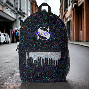 Impresa Mochila de nombre personalizado Drin Purpurina de 