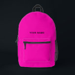 Impresa Mochila de nombre personalizado rosa negro<br><div class="desc">Personaliza fácilmente esta mochila simple y fresca, agregando tu nombre o texto personalizado. Un diseño fresco y moderno en rosa y negro con una fuente sans serif clara, para un aspecto moderno, profesional y atrevido, perfecto como regalo personalizado para estudiantes universitarios, secundaria, niños. La mochila se puede personalizar en cualquier...</div>