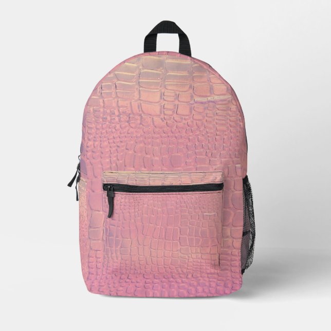 Impresa Mochila de patrón de cocodrilo rosa simulada (Anverso)