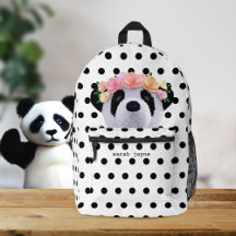Mochila de punto de polka blanco y negro con un os