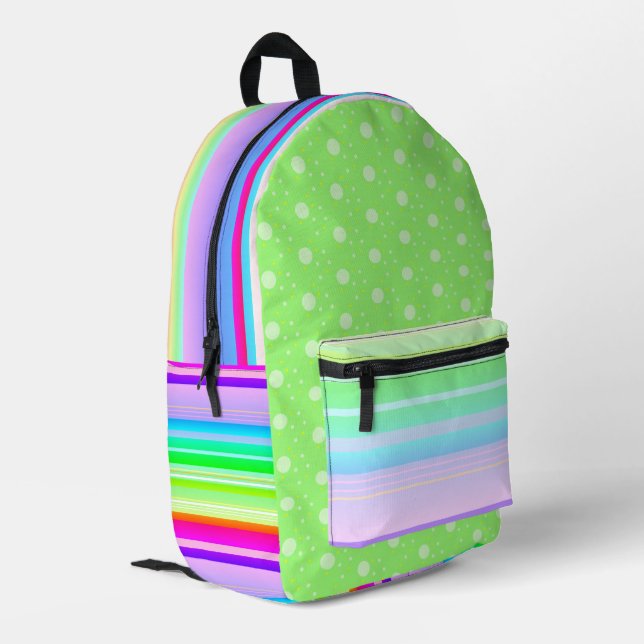 Impresa Mochila de puntos polka verde arco iris (Esquina izquierda trasera)