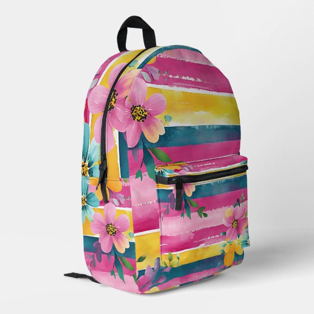 Impresa Mochila de raya floral colorida (Esquina izquierda trasera)