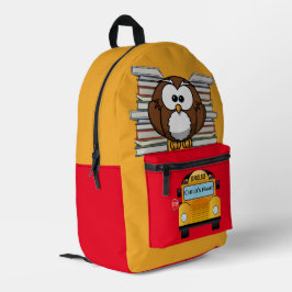 Impresa Mochila de regreso a la escuela de búho y libros