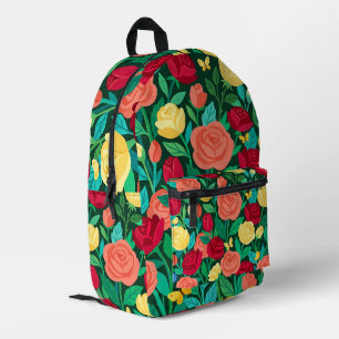 Impresa Mochila de rosas abstractas jardín mariposas
