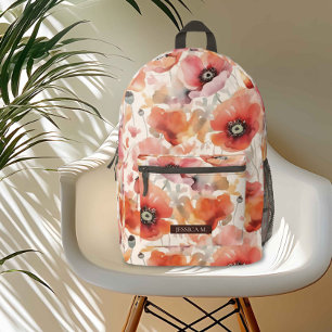 Impresa Mochila del campo de la amapola roja