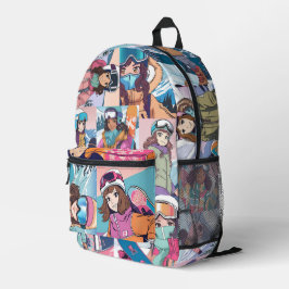 Impresa Mochila del Collage de Snowboarder Chica Anime