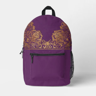 Impresa Mochila del patrón oro púrpura indio