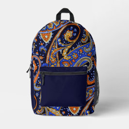 Impresa Mochila diaria de patrón ornamentado índigo y ámba