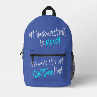 Impresa Mochila divertida con letra desordenada azul para