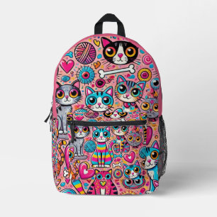 Impresa Mochila divertida del patrón de gato vibrante