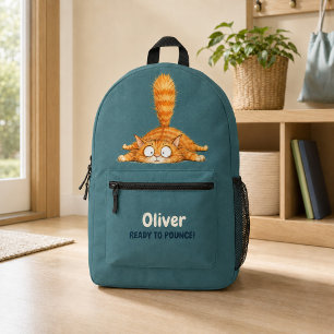 Impresa Mochila divertida personalizada de gato naranja pa
