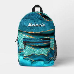 Impresa Mochila dorada azul teñida con nombre personalizad