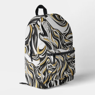 Impresa Mochila dorada con cabeza de lobo abstracta