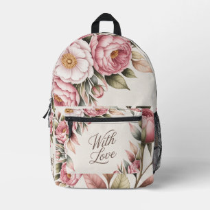 Impresa Mochila elegante de color rosa floral "con amor"