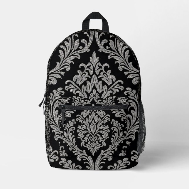 Impresa Mochila elegante del patrón de damasco plateado (Anverso)