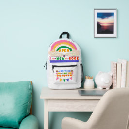 Impresa Mochila escolar con diseño de arco iris y bool abi