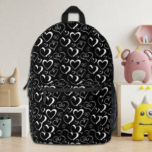 Impresa Mochila Escolar Corazones Negro Blanco