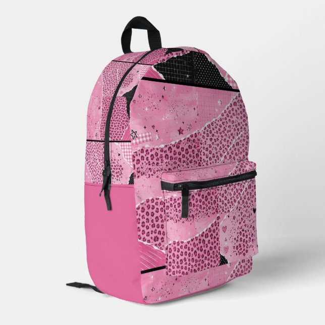 Impresa Mochila escolar de estampado de leopardo rosa de m (Esquina izquierda trasera)